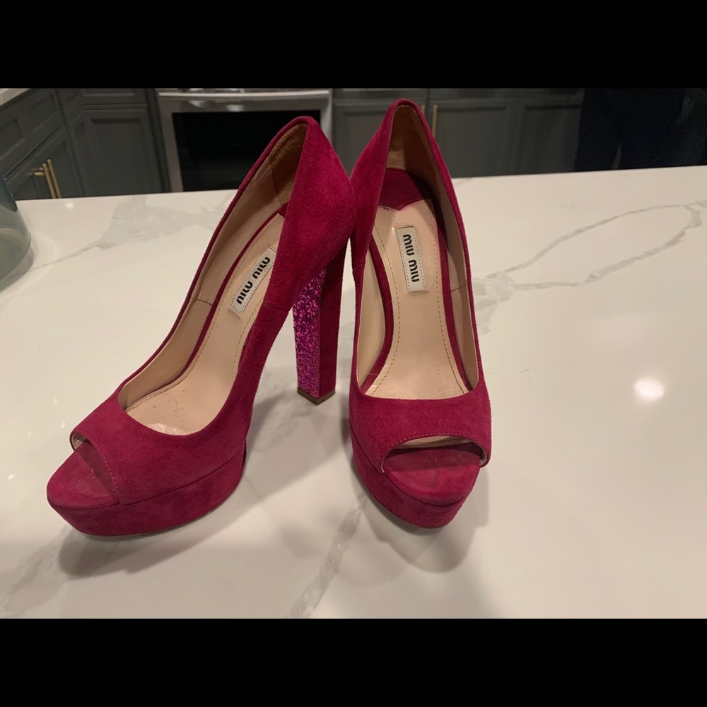 Miu Miu Fuschia Glitter Platform Shoes